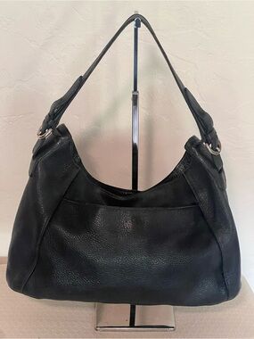 FURLA Black Pebbled Leather Classic Hobo Bag